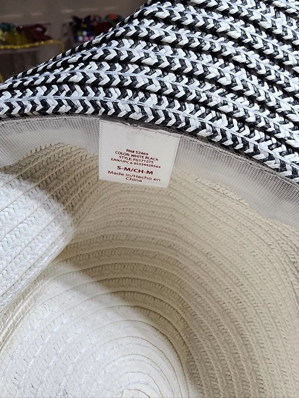 Wide Brim Black White Straw Sun Hat Equestrian Bit Detail Floppy Hat S/M